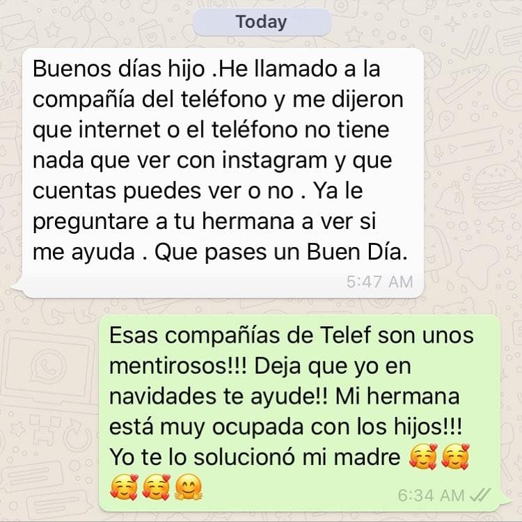 Esta jugada no dio resultados, pues su madre investigó y le informaron en la compañía que "internet o el teléfono no tiene nada que ver con Instagram".