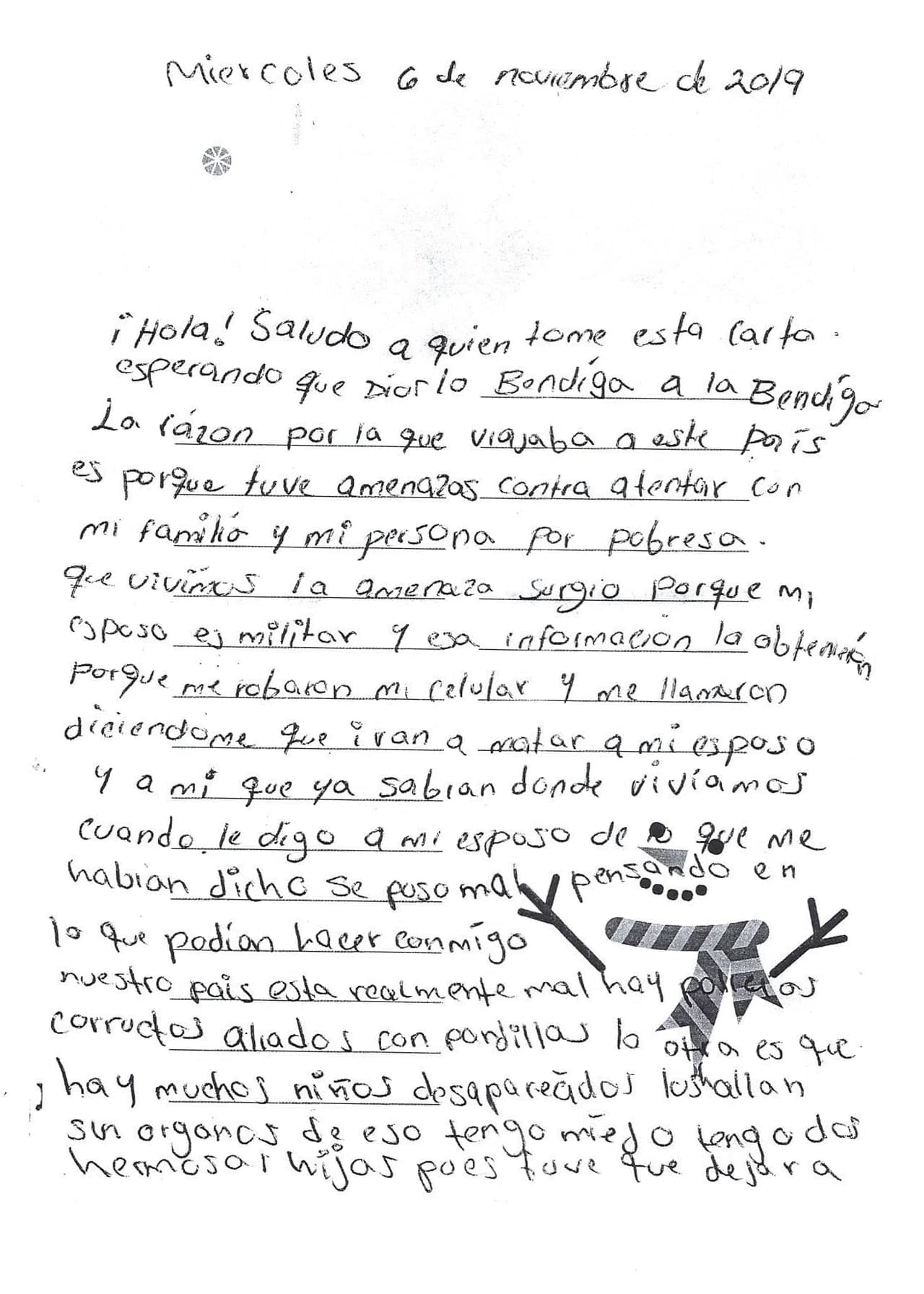 Cartas escritas por los migrantes que esperan en Nuevo Laredo por sus citas ante un juez de EEUU, para solicitar asilo político.
