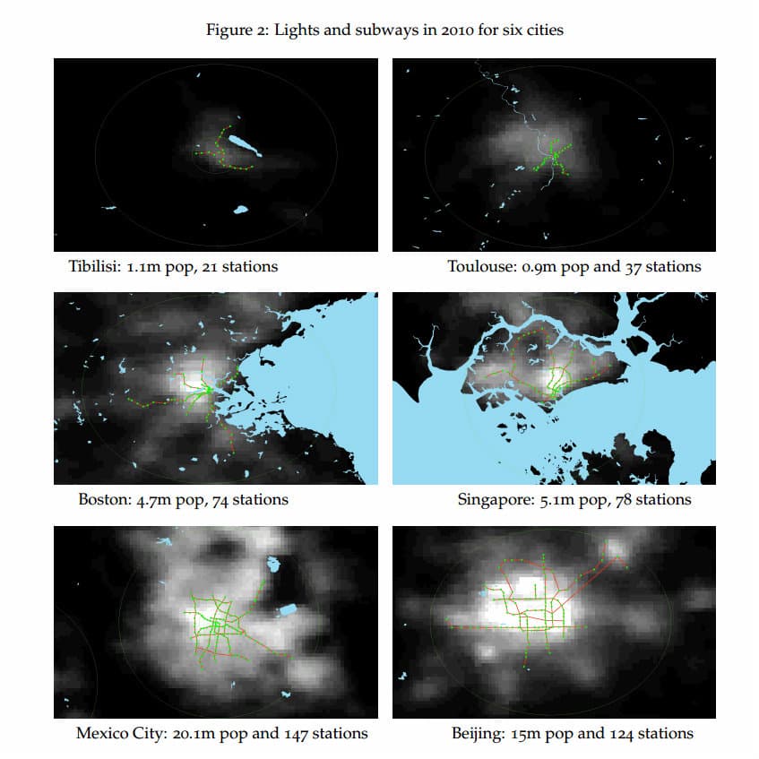 Luces y sistemas de metro de seis ciudades en 2010.