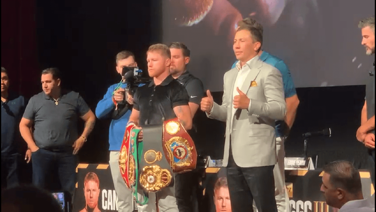 Conferencia de prensa de la trilogía entre el mexicano Saúl 'Canelo' Álvarez y el kazajo Gennady Golovkin 'GGG' en Los Angeles.
