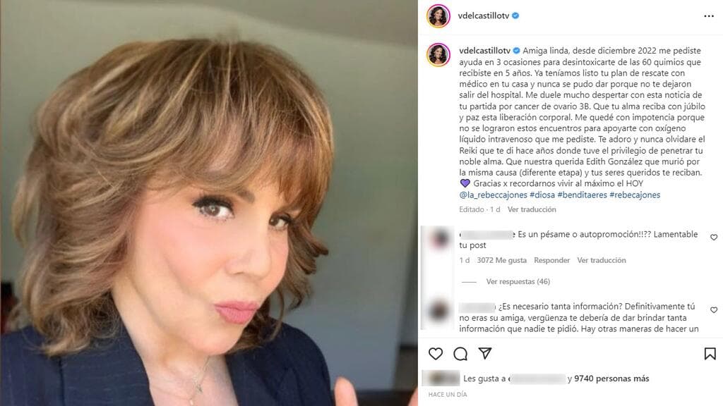 Verónica del Castillo causó polémica con este mensaje de condolencias por la muerte de Rebecca Jones.