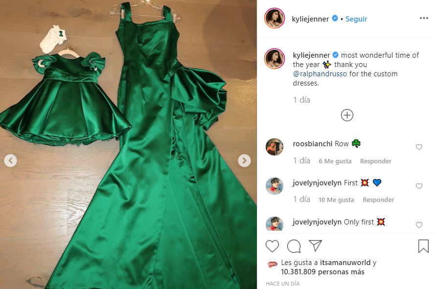 Ambas lucieron vestidos verde esmeralda personalizados por Ralph & Russo, según comentó la misma empresaria en la publicación.