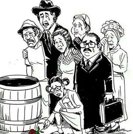 Otros dibujaron a La Chilindrina, Doña Florinda, Don Ramón, Kiko, el profesor Jirafales, Doña Cleotilde y el señor Barriga llorando delante de un barril. (Fotografía tomada de Twitter)