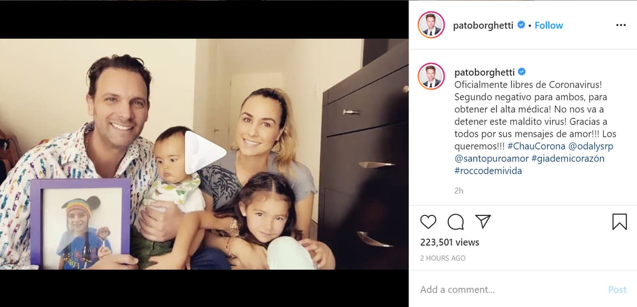 Por su parte, el actor argentino compartió un video junto a su futura esposa y dos de sus hijos para dar la buena noticia con un 
<b><a href="https://www.univision.com/famosos/esta-es-la-nota-que-hizo-llorar-a-patricio-borghetti-y-odalys-ramirez-mas-que-el-coronavirus-fotos">"ataque de amor"</a></b>. 
<br>