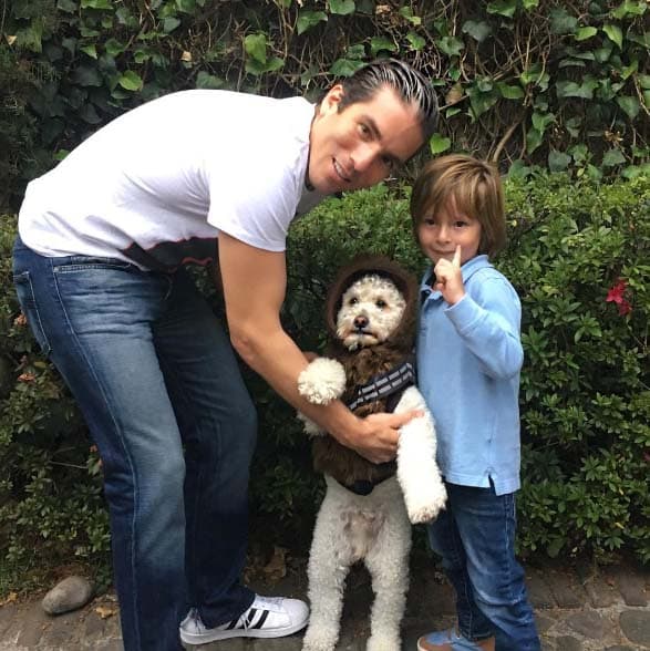 'Vago' es el consentido del pequeño Mateo. Se ve divino disfrazado de Chewbacca.