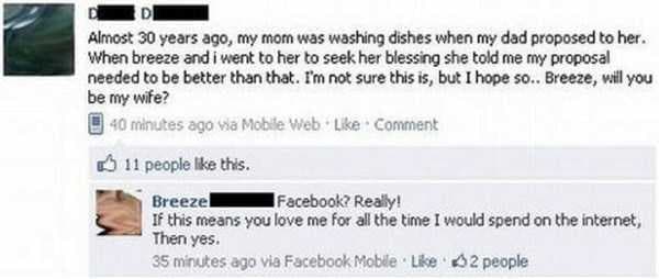 Los compromisos por Facebook parecen ser una tendencia en aumento.