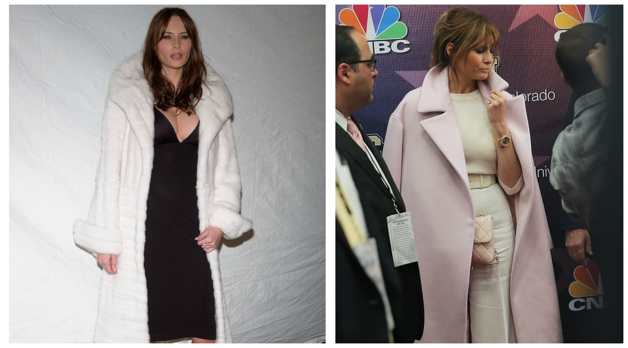 Con la cercanía con la política, Melania Trump fue desapegándose de los aparatosos abrigos de pieles animales tan propios de ella hace una década y fue trayendo a su armario abrigos de corte clásico y estructurado de elegante lana.