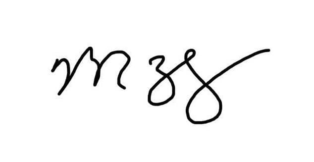 El fundador de Facebook tiene una firma muy original, más parecida a una ecuación matemática, por lo que desvela que su emoción se controla en lugar de sentirse, aunque hay distorsiones en la letra "M" que resaltan ansiedad. Esos bucles bajos grandes, gordos e hinchados muestran a alguien astuto en su manejo de personas, bueno para la empatía a la mesa. Es alguien que está empeñado en ganar mucho dinero y es muy perseverante.