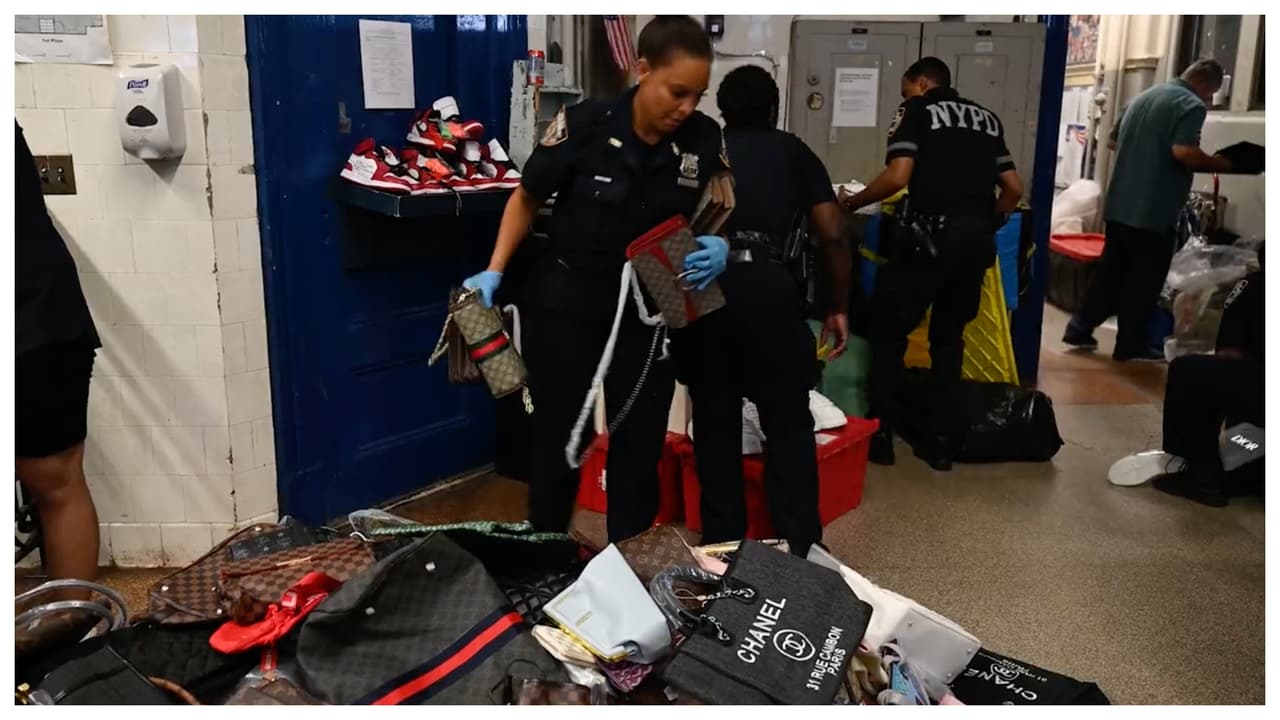 La policía de Nueva York reveló video y fotos de una importante incautación que realizó esta semana en Lower Manhattan.
<b>El valor de los productos falsificados, dijo, es de $2 millones. </b>
<br>