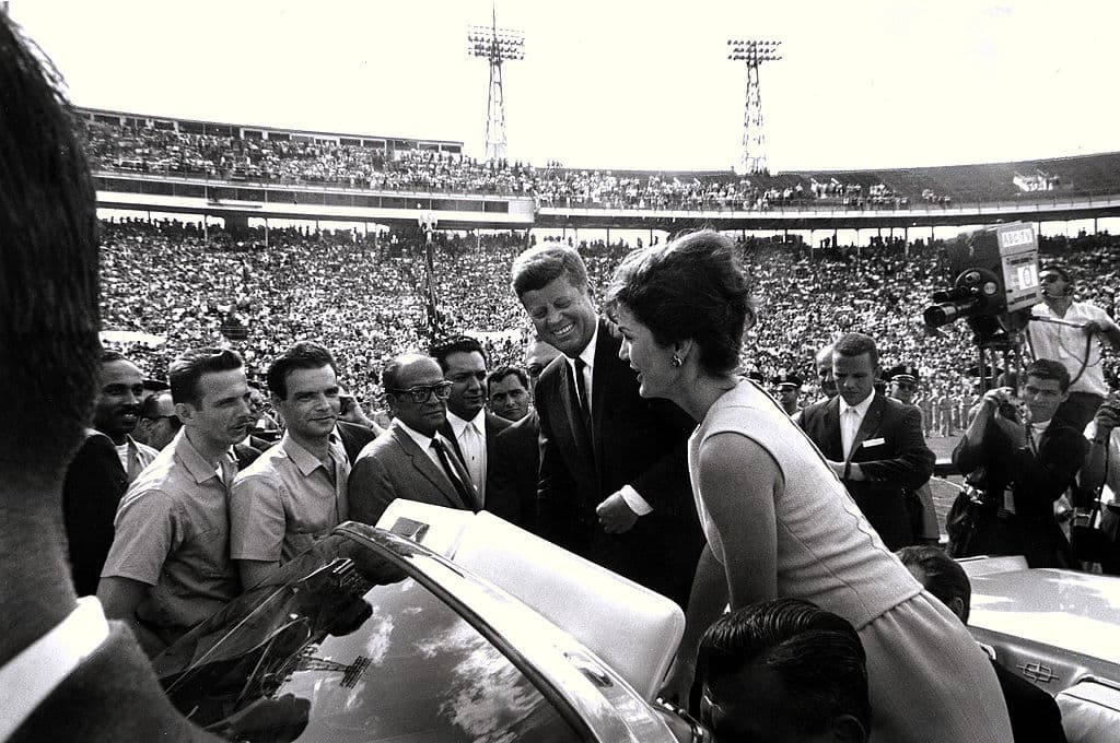President John F. Kennedy and his wife Jacqueline Kennedy attend the Orange Bowl in Miami, FL January 29, 1962 where JFK addressed the 2506 Brigade after the Bay of Pigs. (Photo courtesy of the Kennedy Library Archives/Newsmakers)