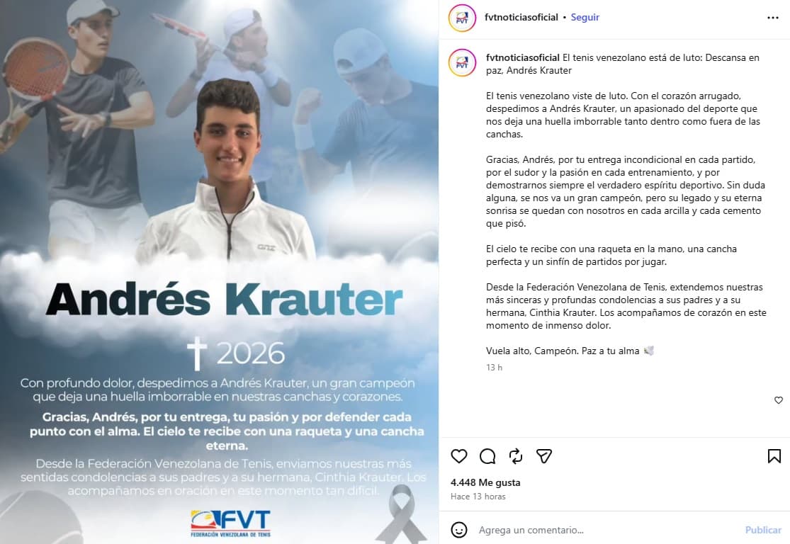 Andrés Kräuter, hijo de Irene Ferreira, era tenista.