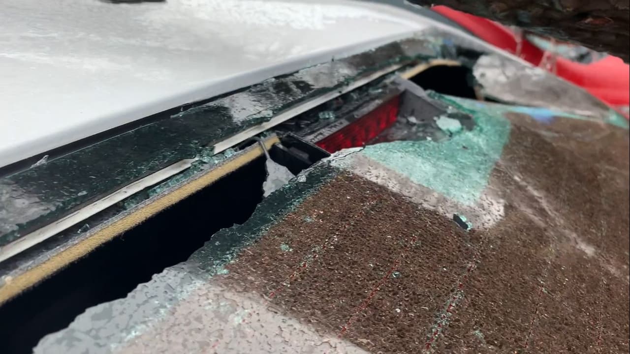 La tormenta invernal que pasó por Texas dejó fuertes vientos, lo que provocó que árboles cayeron encima de algunos carros.