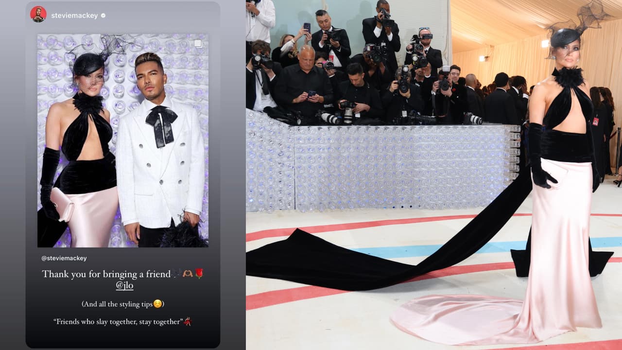 JLo acudió a la Met Gala 2023 junto con su 'coach' vocal Stevie Mackey.
