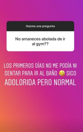 En los últimos días se ha visto ejercitandose, hasta llevó a entrenar a su hija Giulietta para no perder el ritmo. Le ha costado acoplarse nuevamente a este estilo de vida y sabe que un poco de dolor muscular es natural.