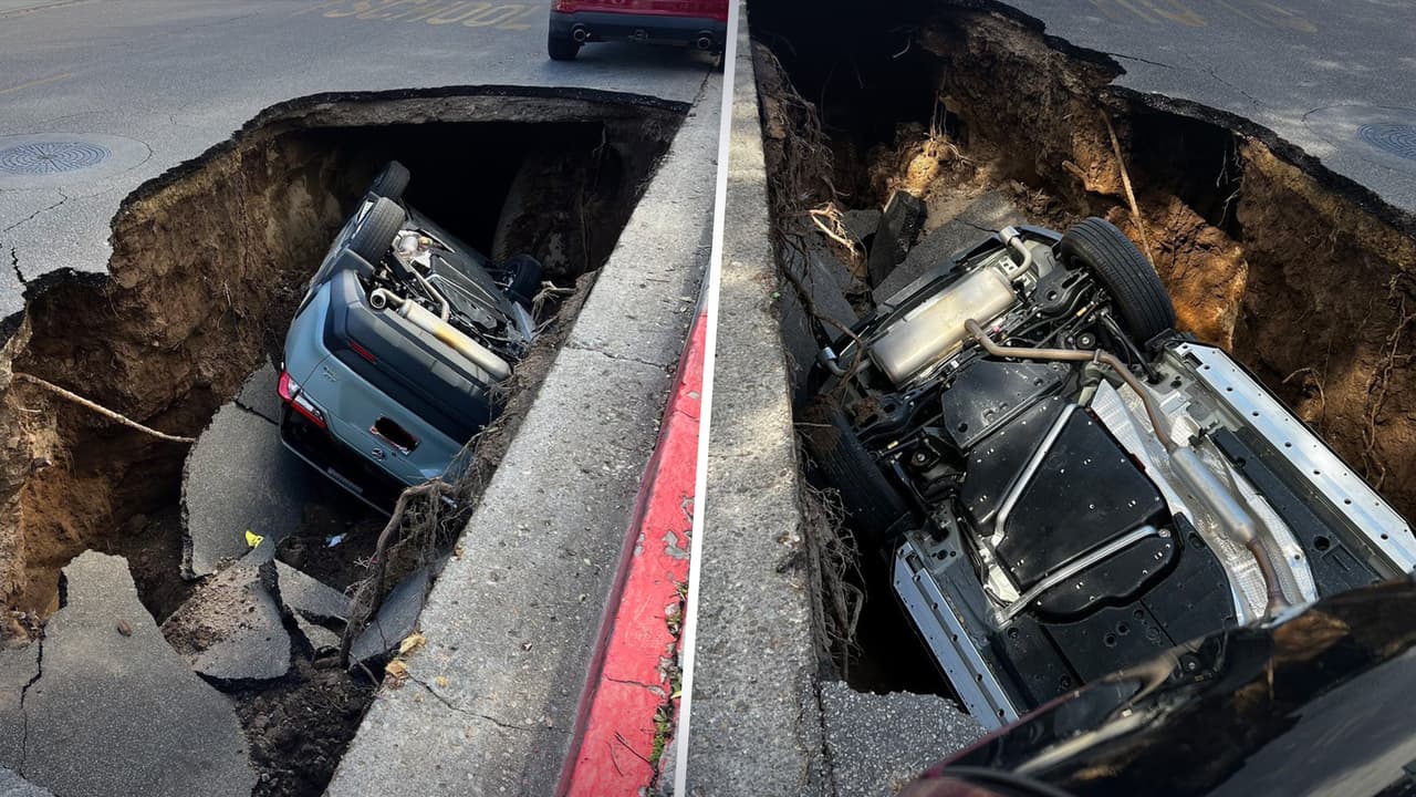 Socavón se traga auto en el condado de Ventura    