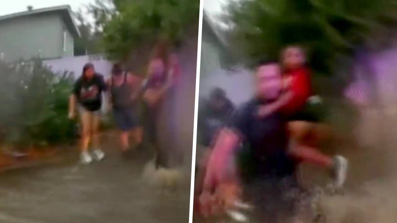 Dramático rescate: policías salvan a una madre y sus hijos de ser arrastrados por la corriente en California