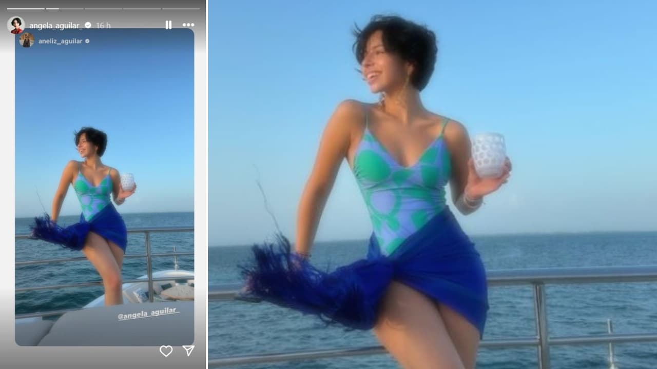 Ángela Aguilar posó así en traje de baño.