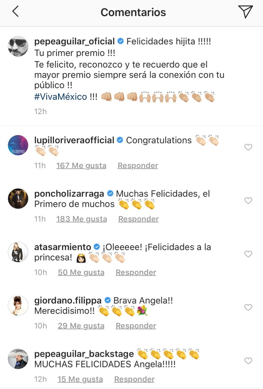En la misma publicación de Pepe Aguilar, varios famosos aprovecharon también para felicitar a la joven por su logro, entre ellos Lupillo Rivera, Poncho Lizárraga, Filippa Giordano y Pambo.
<br>