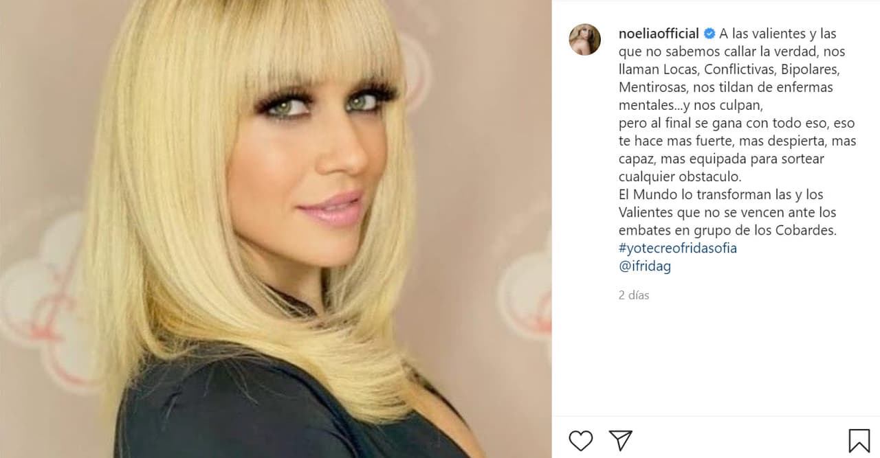 La puertorriqueña le dedicó un mensaje en Instagram en donde la etiquetó y dijo que "a las valientes y las que no sabemos callar la verdad,
<b><a href="https://www.instagram.com/p/CNiUsahn34j/" target="_blank">nos llaman locas, conflictivas, bipolares</a></b>, mentirosas,
<b>nos tildan de enfermas mentales…</b> y nos culpan, pero al final se gana con todo eso, eso te hace más fuerte, más despierta, más capaz, más equipada para sortear cualquier obstáculo". Al final, agregó el 'hashtag' '#YoTeCreoFridaSofia'.
