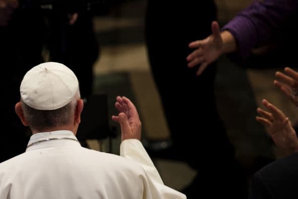 Previo a la canonización, Francisco se reunió con un grupo de seminaristas.
