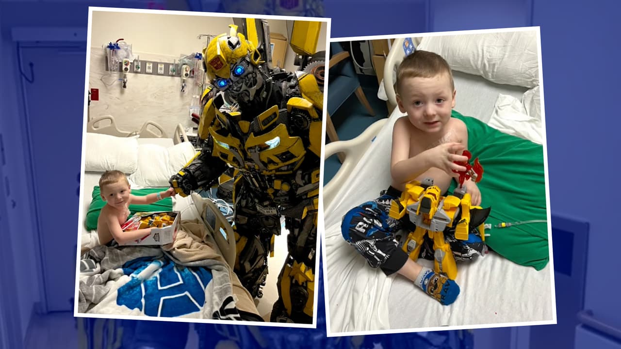 ¡Gran sorpresa! 'Bumblebee' el superhéroe favorito de Keagan, un niño con una extraña enfermedad, lo visita en su cuarto de hospital en Dallas