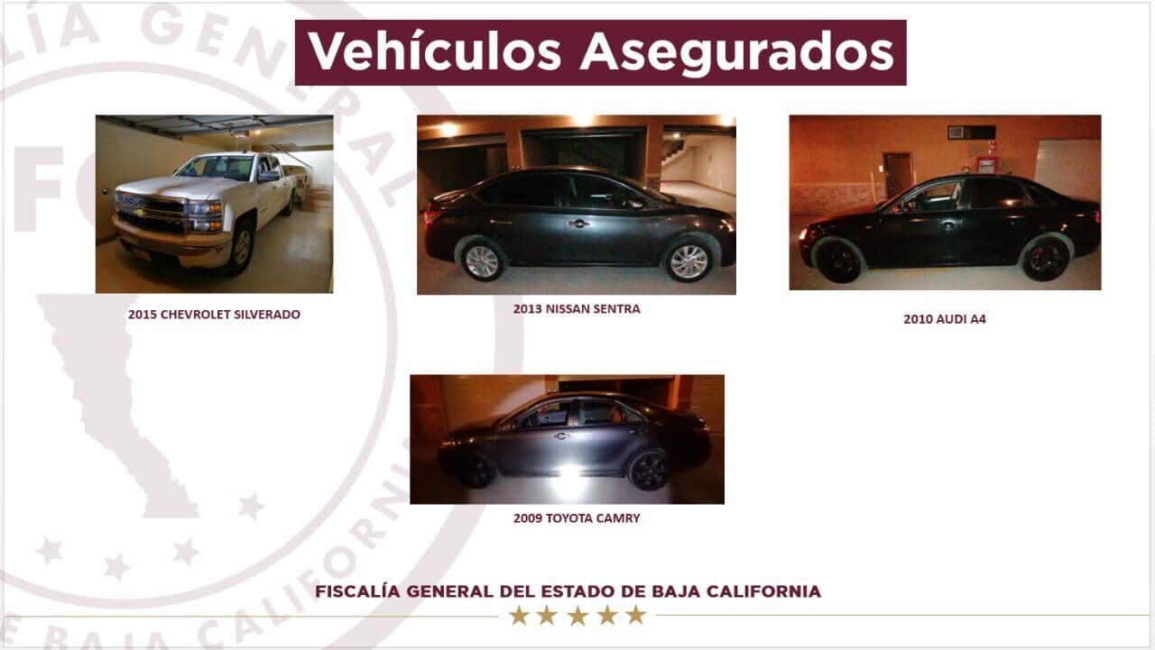 Autos decomisados a esta banda de secuestradores.