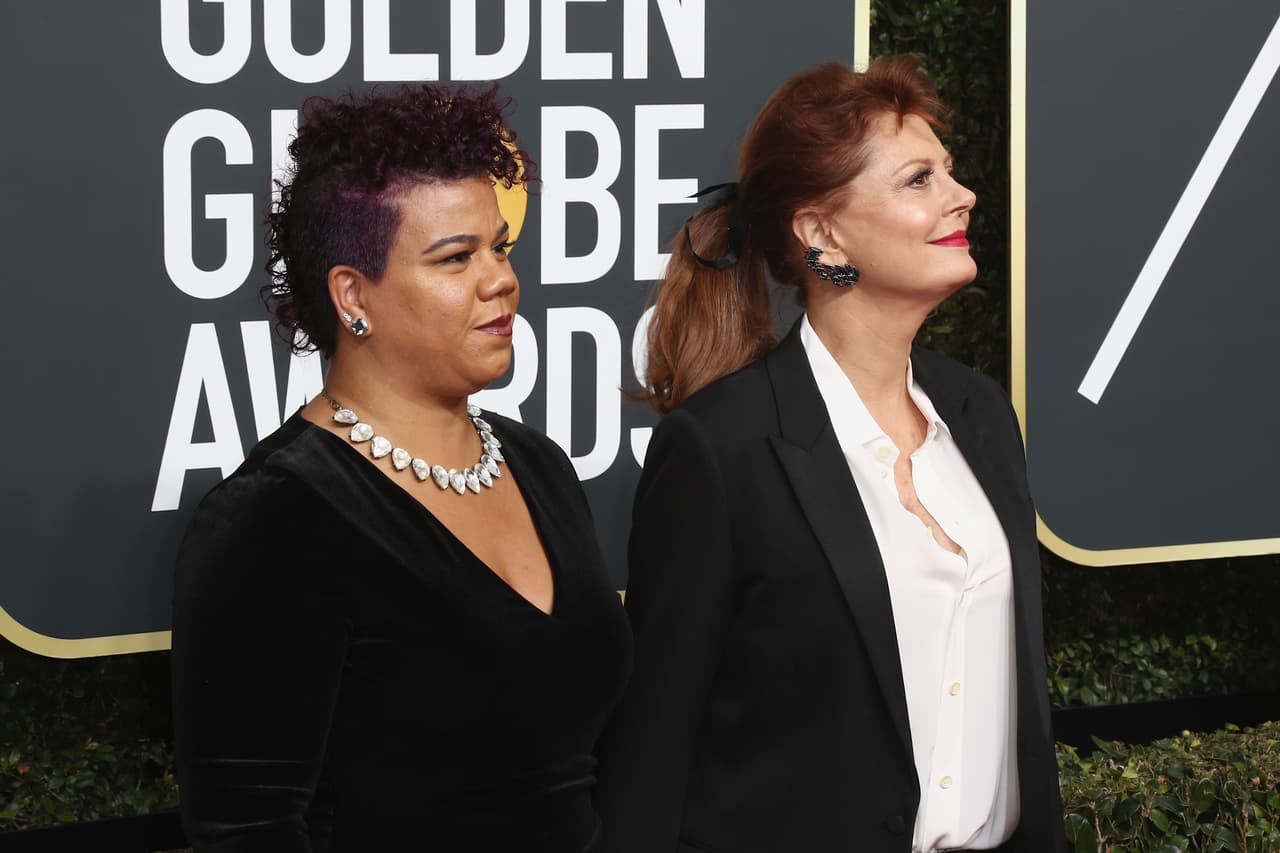 Rosa Clemente, activista por los derechos de las presas y por la independencia de Puerto Rico junto a su cita de esta noche, Susan Sarandon.