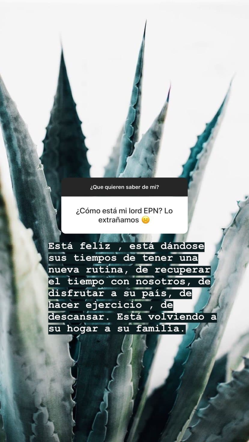 Así que Paulina reveló un poco sobre la vida que ahora tiene Enrique Peña Nieto. Destacó que está tratando de recuperar el tiempo y volviendo a su hogar.