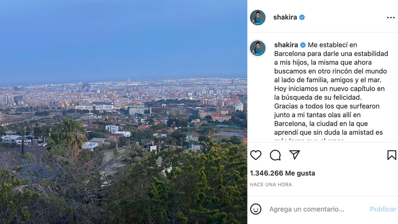 Esta fue la carta que publicó Shakira en la que confirma que ya se mudó de Barcelona.