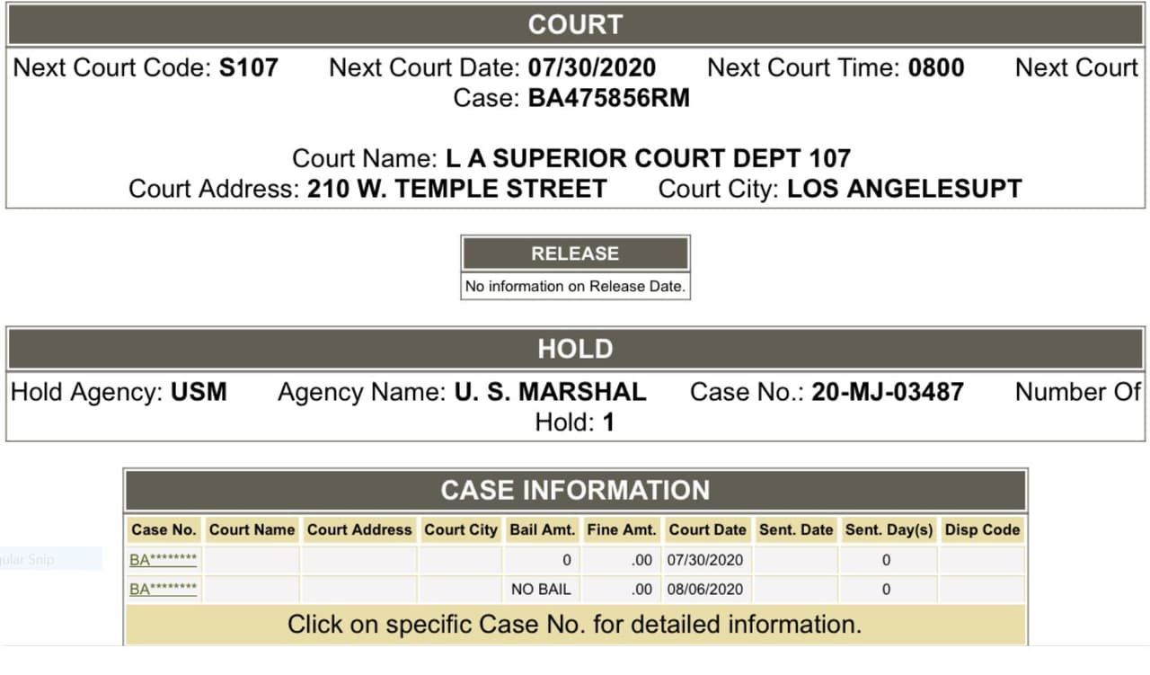 En la página del Sheriff de Los Ángeles (California) se indica que el Servicio de los US Marshals solicitó retener a Naasón Joaquín García, líder de la iglesia La Luz del Mundo y quien se encuentra detenido desde hace más de un años por varios cargos de abuso de menores.