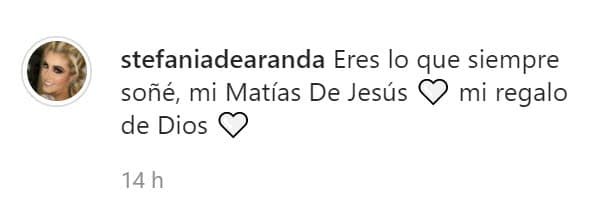 La madre del niño compartió las mismas imágenes desde su cuenta y agregó: "
<b><a href="https://www.instagram.com/p/CTs9Sg9rlCy/" target="_blank">Eres lo que siempre soñé</a></b>, mi Matías de Jesús, mi regalo de Dios". 
<br>