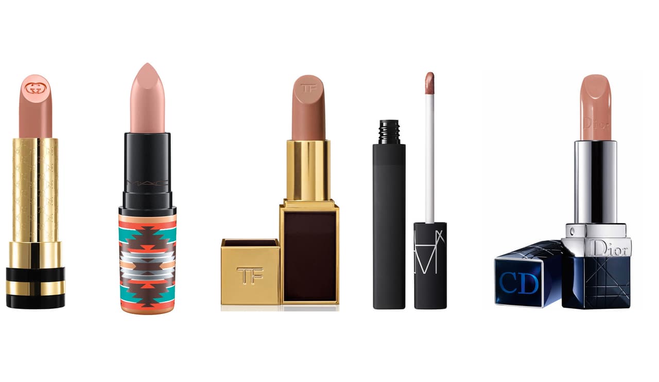 Si quieres unos labios en tonos nudes te recomendamos que pruebes estos lipsticks: Moisture-Rich Lipstick en tono Carnation, Gucci. Si buscas acabado mate una excelente opción es el tono Arrowhead de la colección Vibe Tribe de MAC (edición limitada). Lip Color, en tono Sable, de Tom Ford. Lip Cover en tono Overheated de Nars. Rouge Dior Lipstick, tono Indecise de Dior.