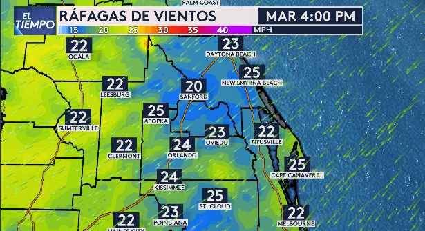 La ráfagas de viento pueden llegar a las 25 mph en la zona costera.