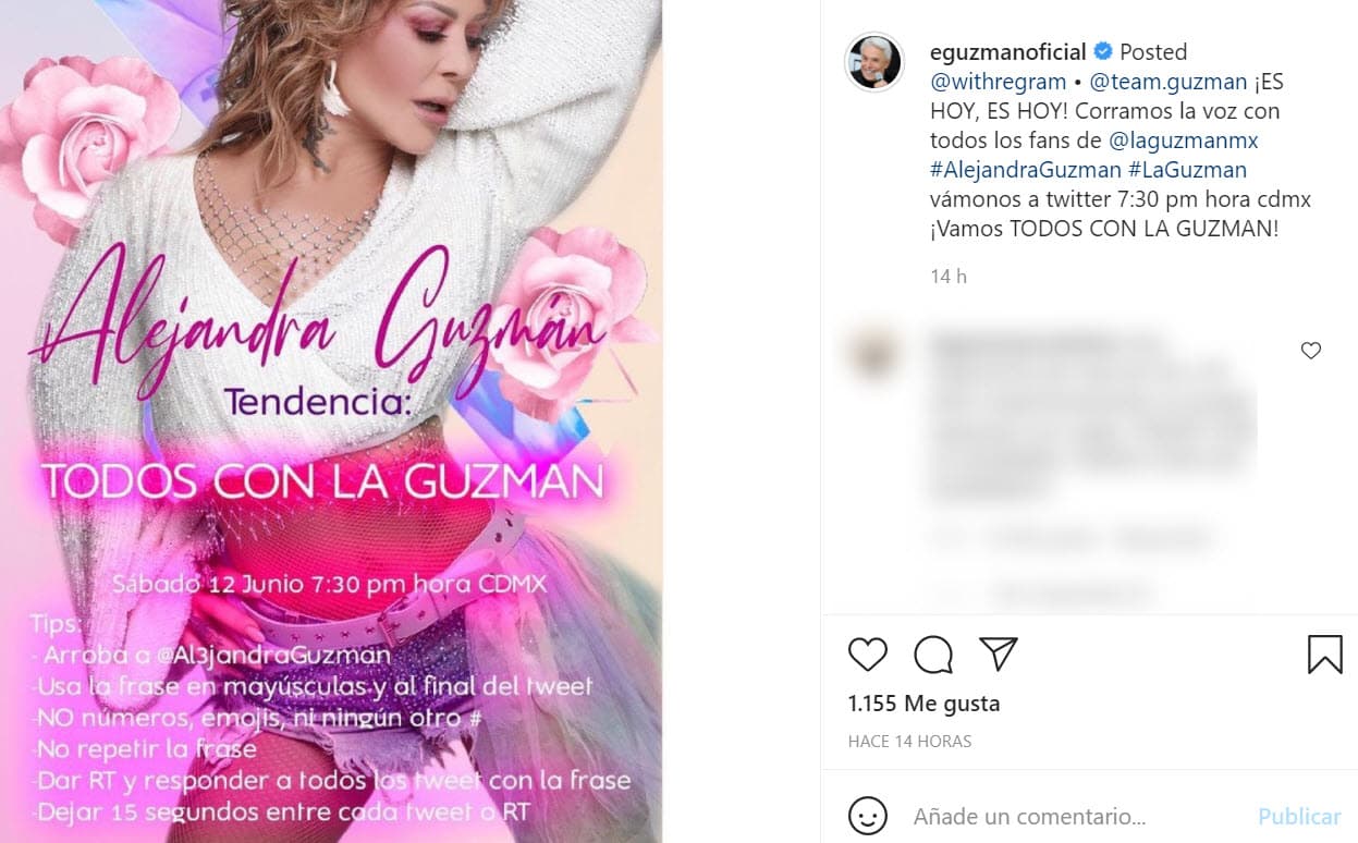 Sin embargo, este sábado 12 de junio, el roquero publicó este anuncio en su cuenta de Instagram en el que se solicitó a los fans de su hija hacer tendencia en redes sociales la frase
<b><a href="https://www.instagram.com/p/CQCT2UAjL9o/" target="_blank">"todos con 'La Guzmán'". </a></b>