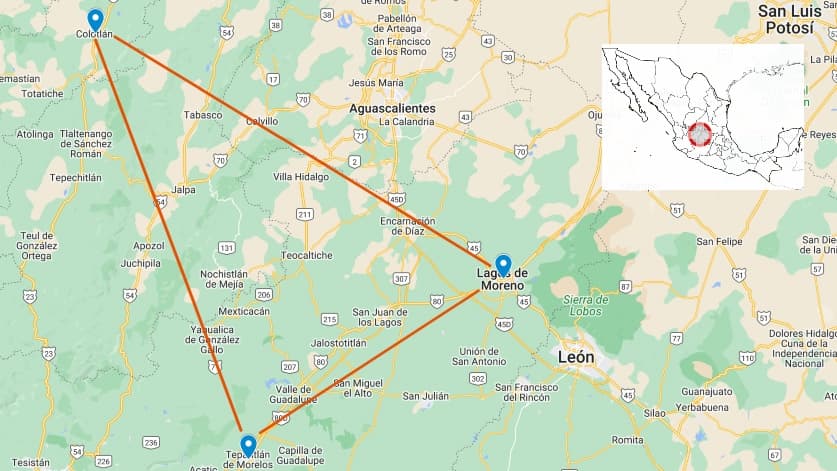El llamado 'triángulo del terror' que está compuesto por el territorio entre las ciudades de Tepatitlán, Colotlán y Lagos de Moreno. El territorio hace frontera con los estados de Zcateccas, Aguascalientes y Guanajuato.