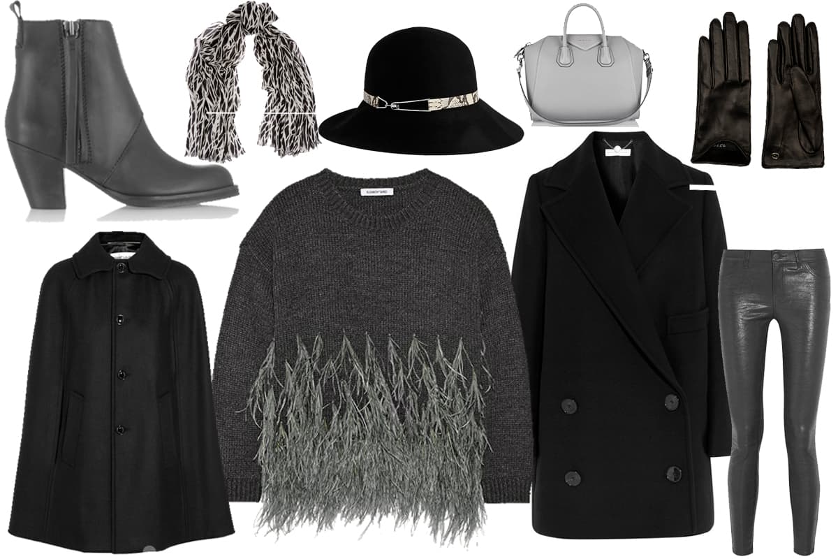 Para ir a cenar o a tomar una copa de vino después de un día intenso de ski, no hay nada como unos leggings de piel con un abrigo oversize o capa negra y unos botines con un tacón medio.