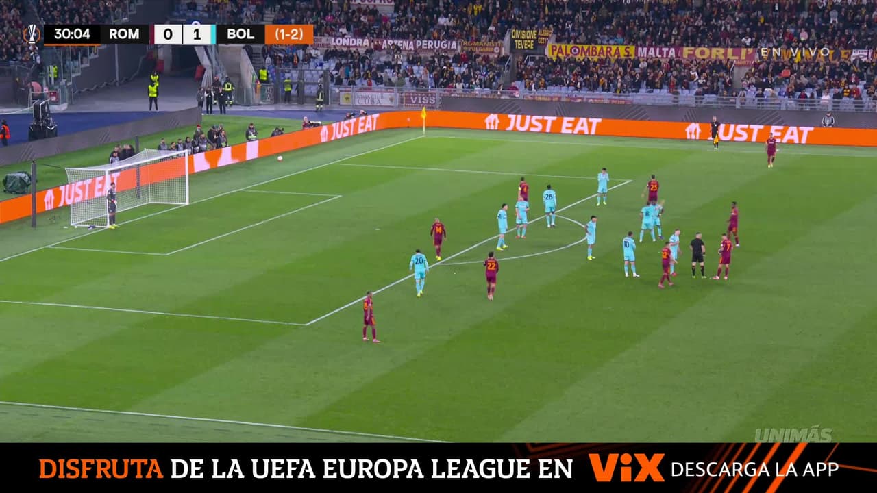 ¡POSTE! Tiro libre de Pellegrini casi gol | Roma vs Bologna | UEFA Europa League - Octavos de final 2026 | TUDN