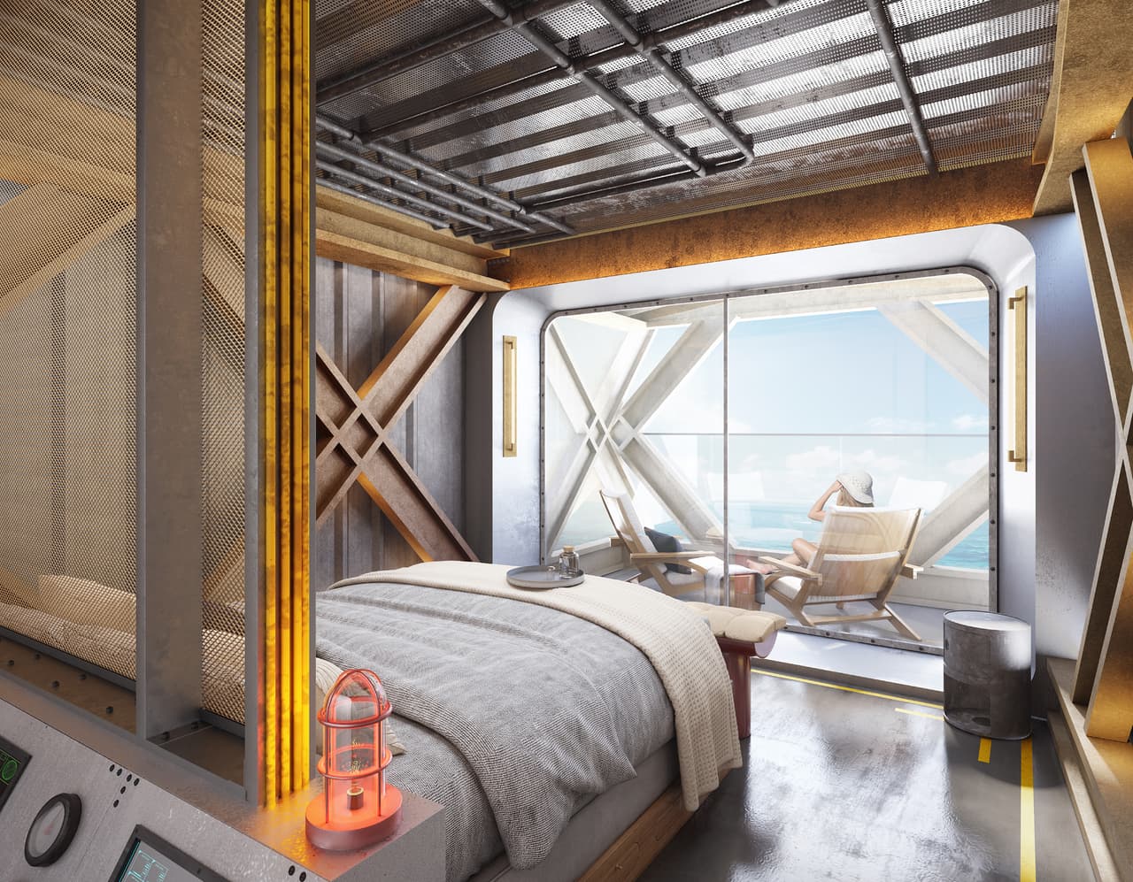 Una habitación de ultra lujo, instalada en un entorno metálico industrial. El 
<a href="https://www.pif.gov.sa/en/Pages/NewsDetails.aspx?NewsId=203"><u>Fondo de Inversión Pública</u></a> de Arabia Saudita dio a conocer el proyecto 
<i>‘The Rig</i>’ en un comunicado y allí lo describe como el “primer destino turístico del mundo inspirado en las plataformas petrolíferas de alta mar”.