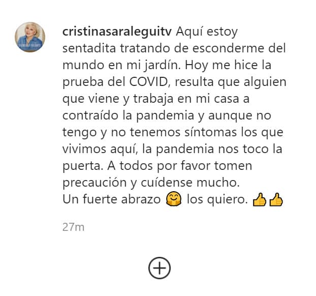 "A todos,
<b>por favor tomen precaución</b> y cuídense mucho".