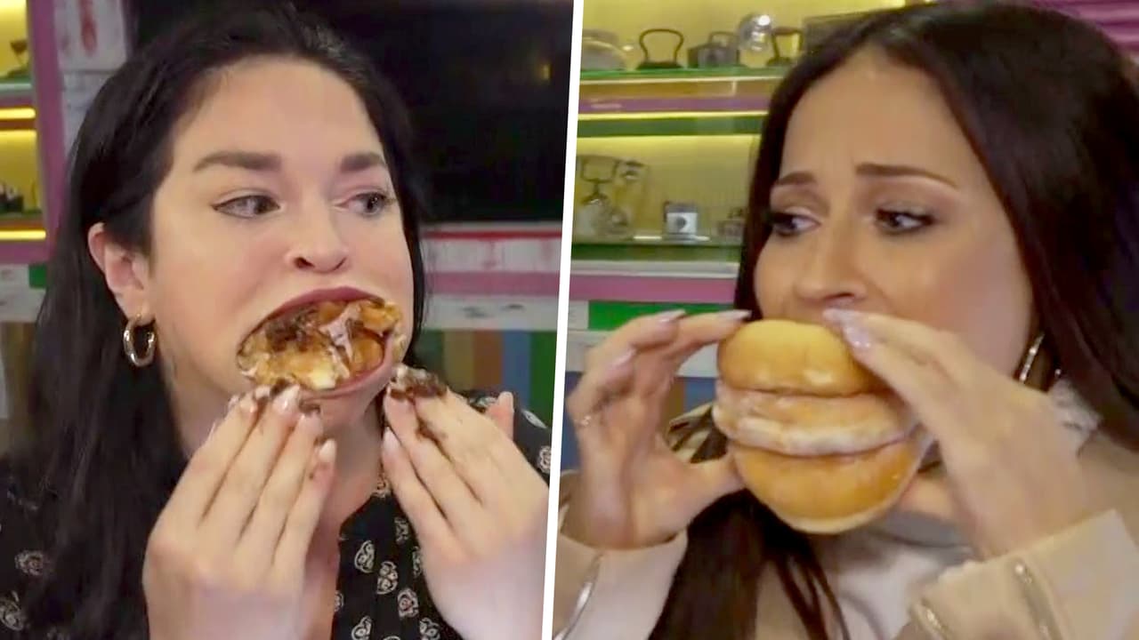 Jackie Guerrido retó a la mujer con la boca más grande del mundo a comer una torre de donas de un bocado