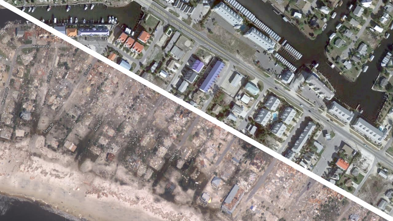 Fotografías satelitales interactivas: la devastación dejada por el huracán Michael vista desde el espacio