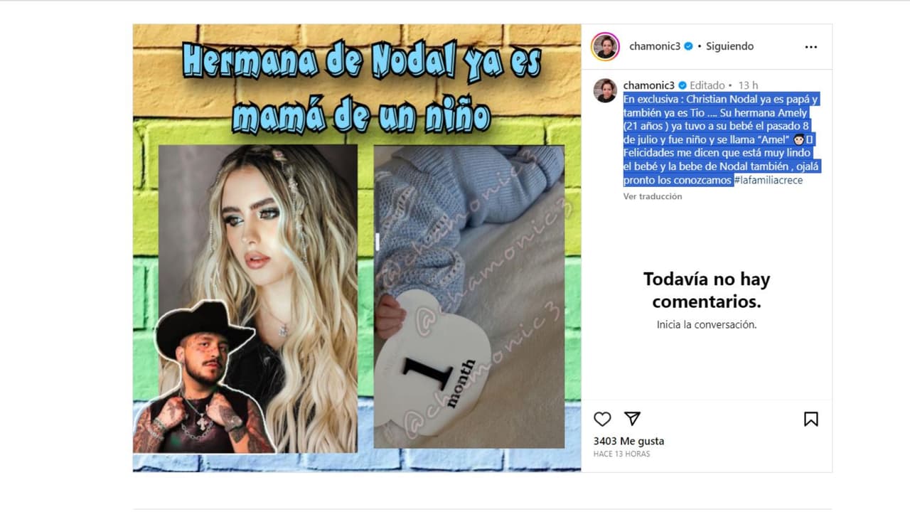 Christian Nodal se convierte en tío.