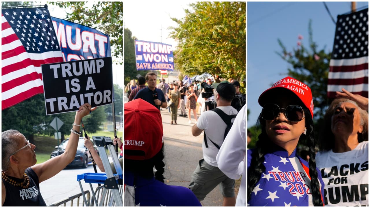 Así fue la larga espera de los manifestantes por la llegada de Donald Trump a la cárcel del condado de Fulton