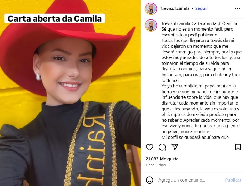 Camila Trevisol se despidió en una carta.