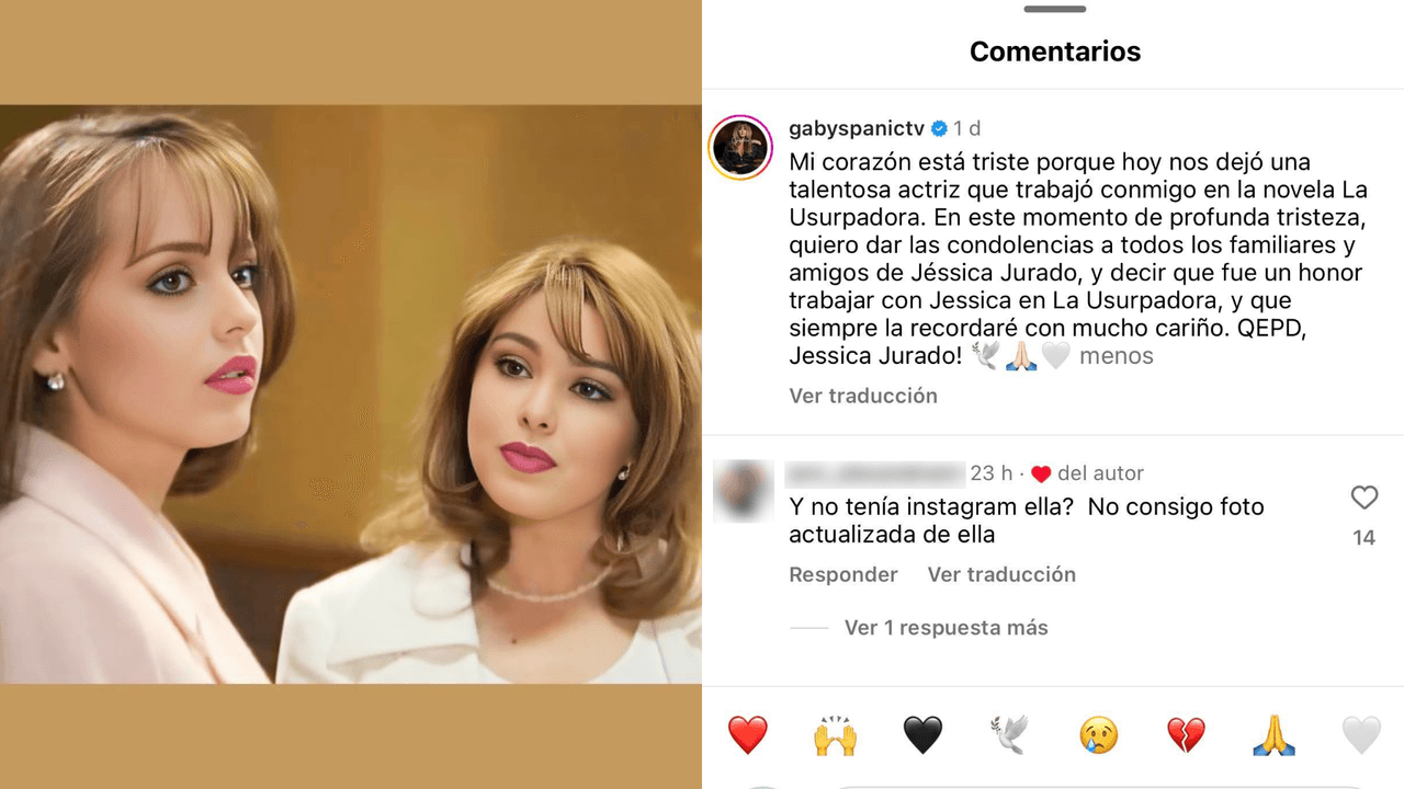 Este es el mensaje que 'Gaby' Spanic escribió en Instagram tras enterarse de la muerte de Jessica Jurado, con quien actuó en La Usurpadora.