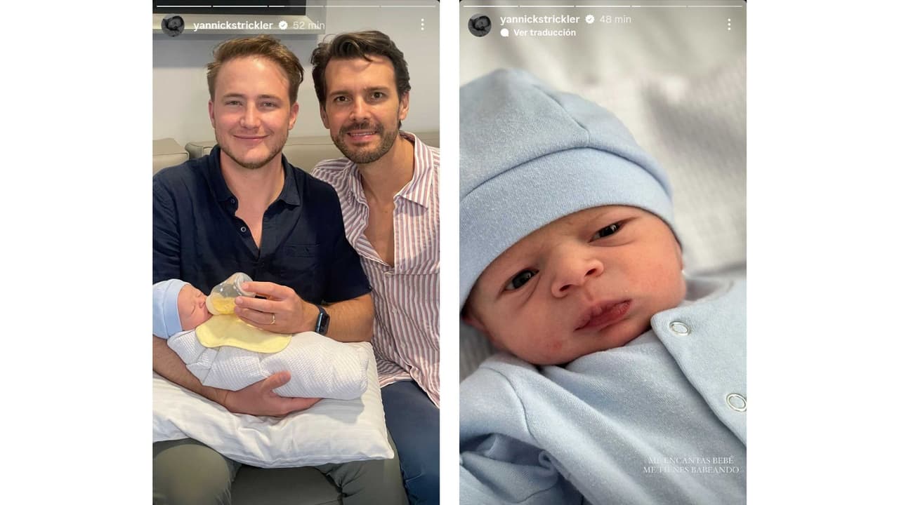 Yannick Strickler, hijo de René Strickler, posó con su familia: su esposo, Manuel Alonso, y su bebé, Alonso.