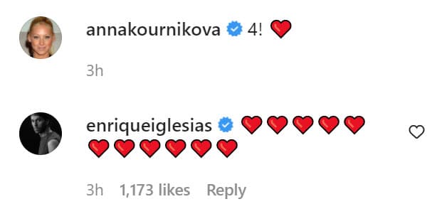 <b><a href="https://www.univision.com/famosos/los-hijos-de-enrique-iglesias-son-igualitos-a-su-mama-anna-kournikova-fotos">Enrique Iglesias reaccionó</a></b> a las imágenes de sus hijos con una serie de corazones rojos.
<br>