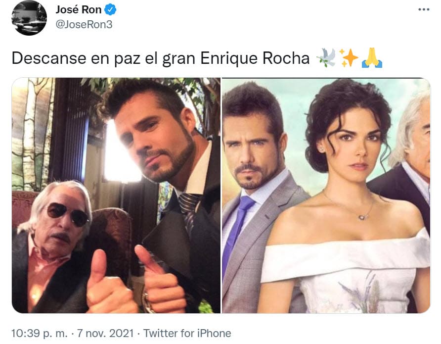 <b>José Ron</b> fue otro de los actores que trabajaron con Enrique Rocha. Junto a Livia Brito, actuaron en 
<b>Muchacha Italiana Viene a Casarse</b>. Con ese recuerdo, el tapatío se despidió del artista.