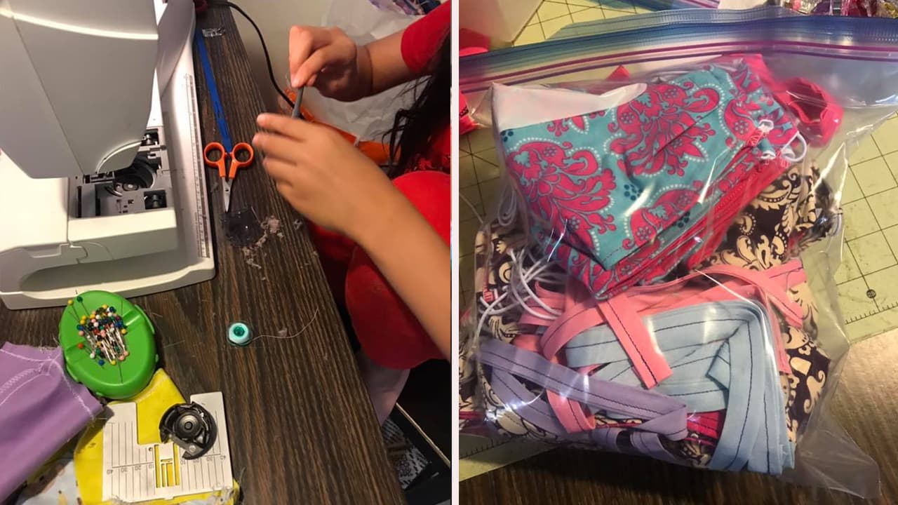 La menor y su familia también cosen
<a href="https://www.univision.com/local/houston-kxln/houston-y-el-condado-harris-ordenan-el-uso-obligatorio-de-mascarillas-para-mayores-de-10-anos-video">mascarillas</a> y cuando le ofrecen pago, ella pide donativos para la despensa, indicó Julie, su mamá.