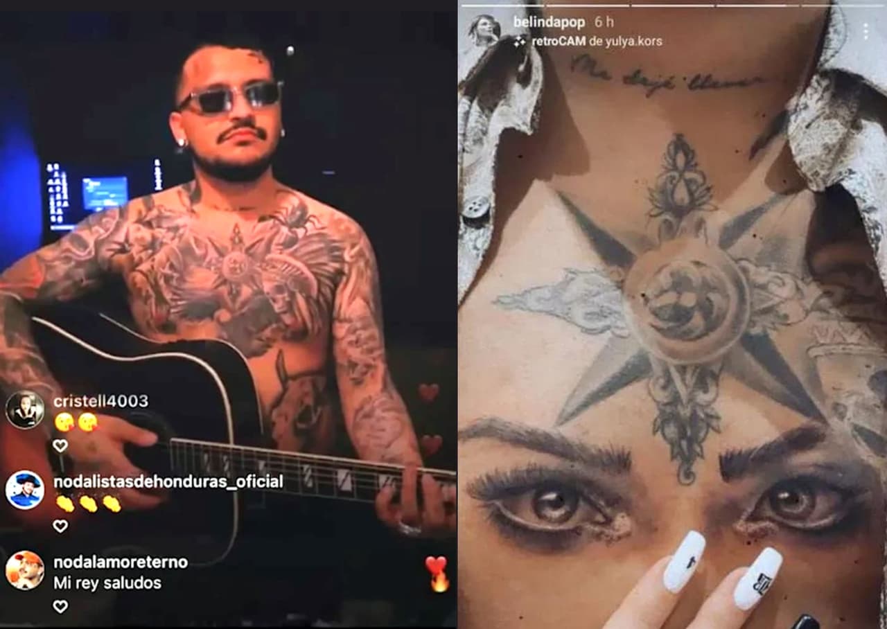 Debido a que el cantautor aparece sin camisa en la imagen, también se puede apreciar el tatuaje que ahora tiene en el pecho, con el que cubrió 
<a href="https://www.univision.com/famosos/christian-nodal-tatuajes-que-cubren-los-ojos-de-belinda">el diseño de los ojos de Belinda</a>. 
<br>